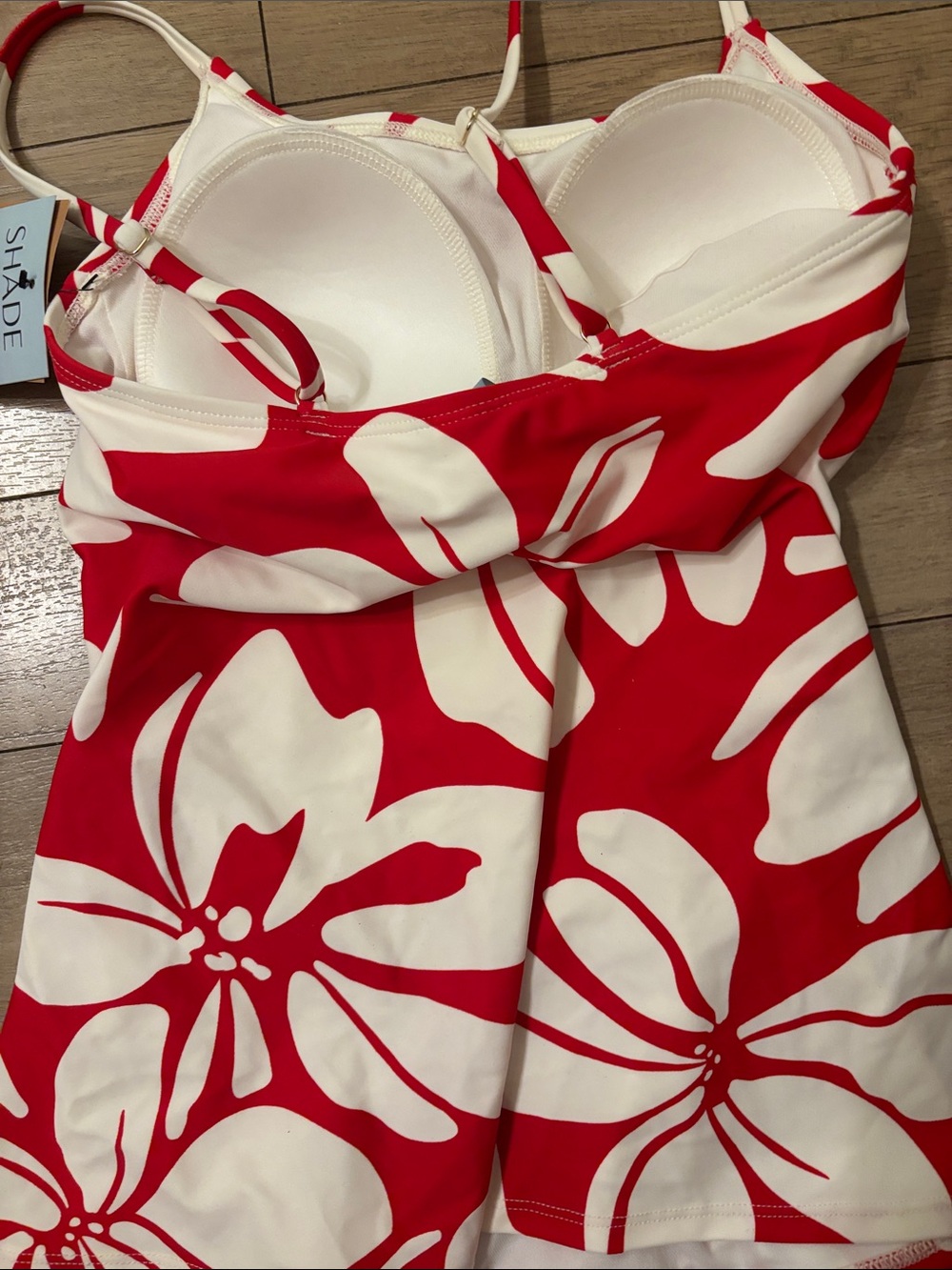 Shade & Shore Red and White Floral Tankini Top Swimsuit - Picture 2 of 2
